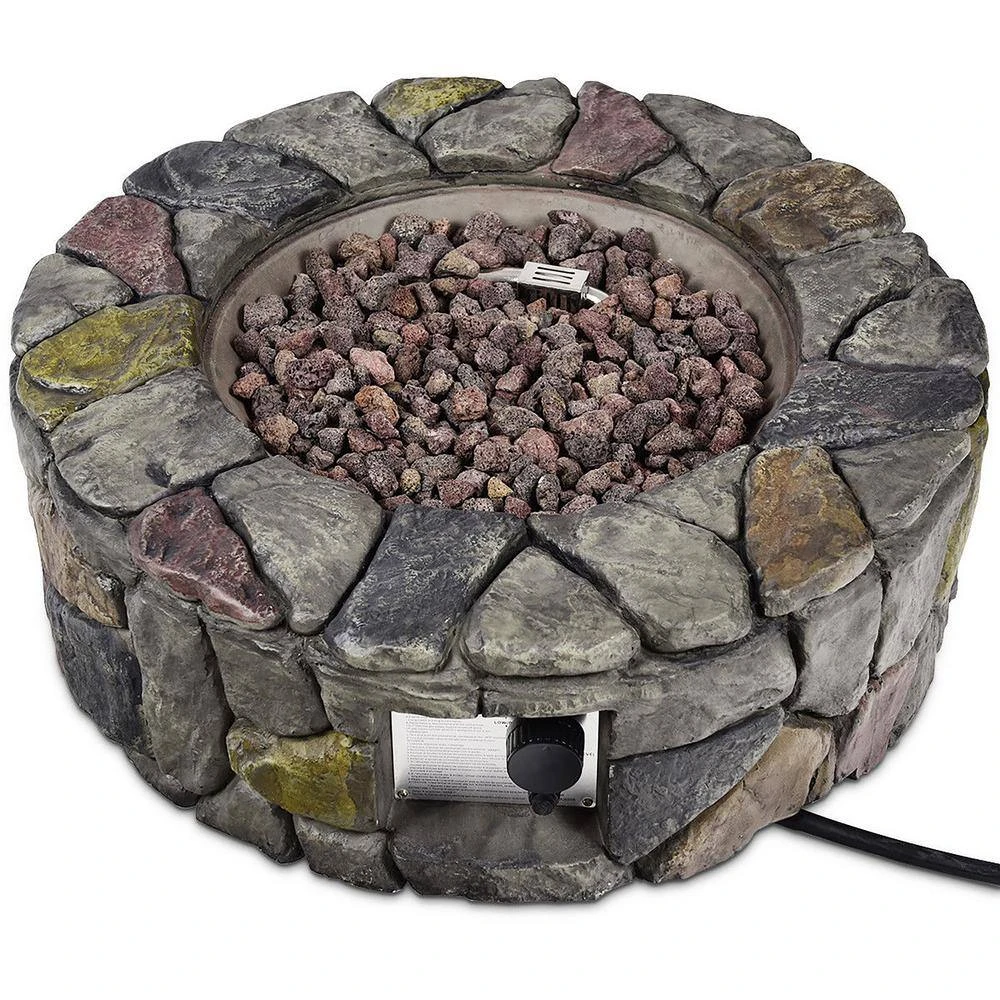 28 In. 40000 BTU Stone Gas Fire Stove Fire Pit For Outdoor Patio Garden Backyard-Nature 2 28 In. 40000 BTU Stone Gas Fire Stove Fire Pit For Outdoor Patio Garden Backyard-Nature - Image 2