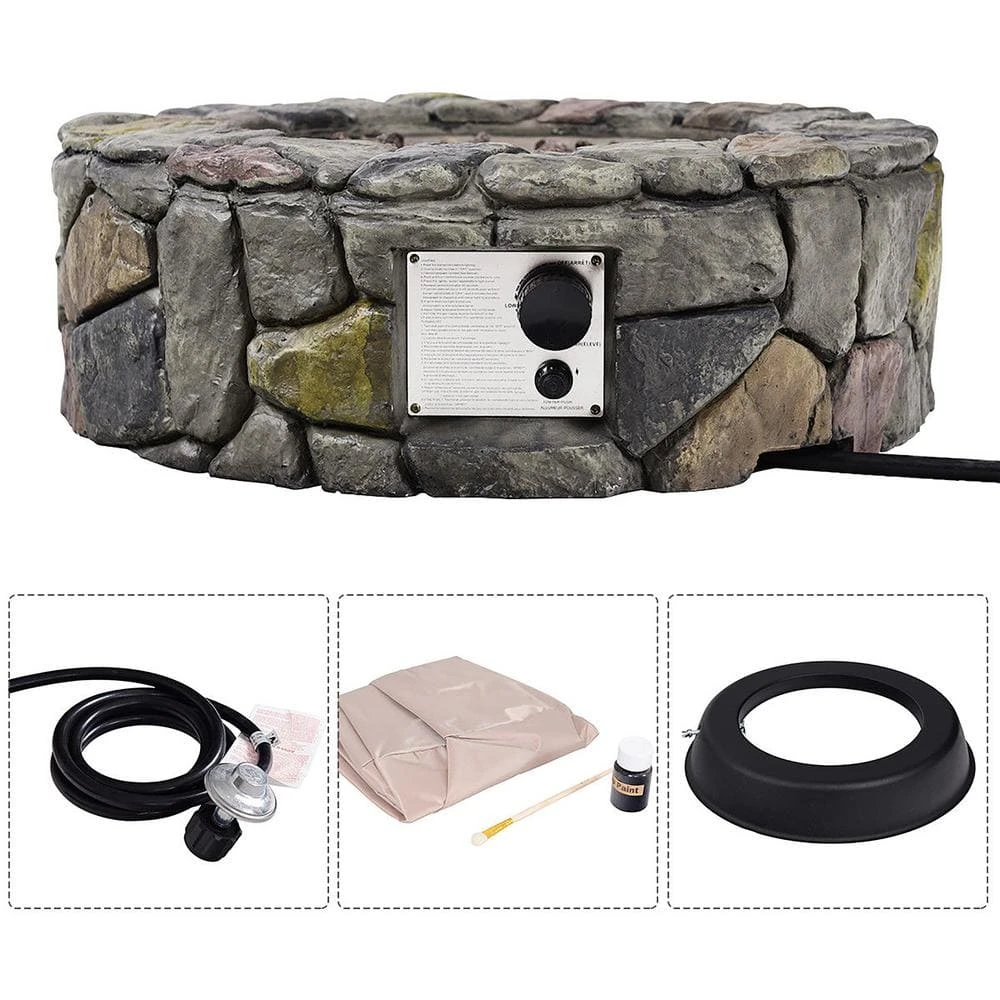 28 In. 40000 BTU Stone Gas Fire Stove Fire Pit For Outdoor Patio Garden Backyard-Nature 6 28 In. 40000 BTU Stone Gas Fire Stove Fire Pit For Outdoor Patio Garden Backyard-Nature - Image 6