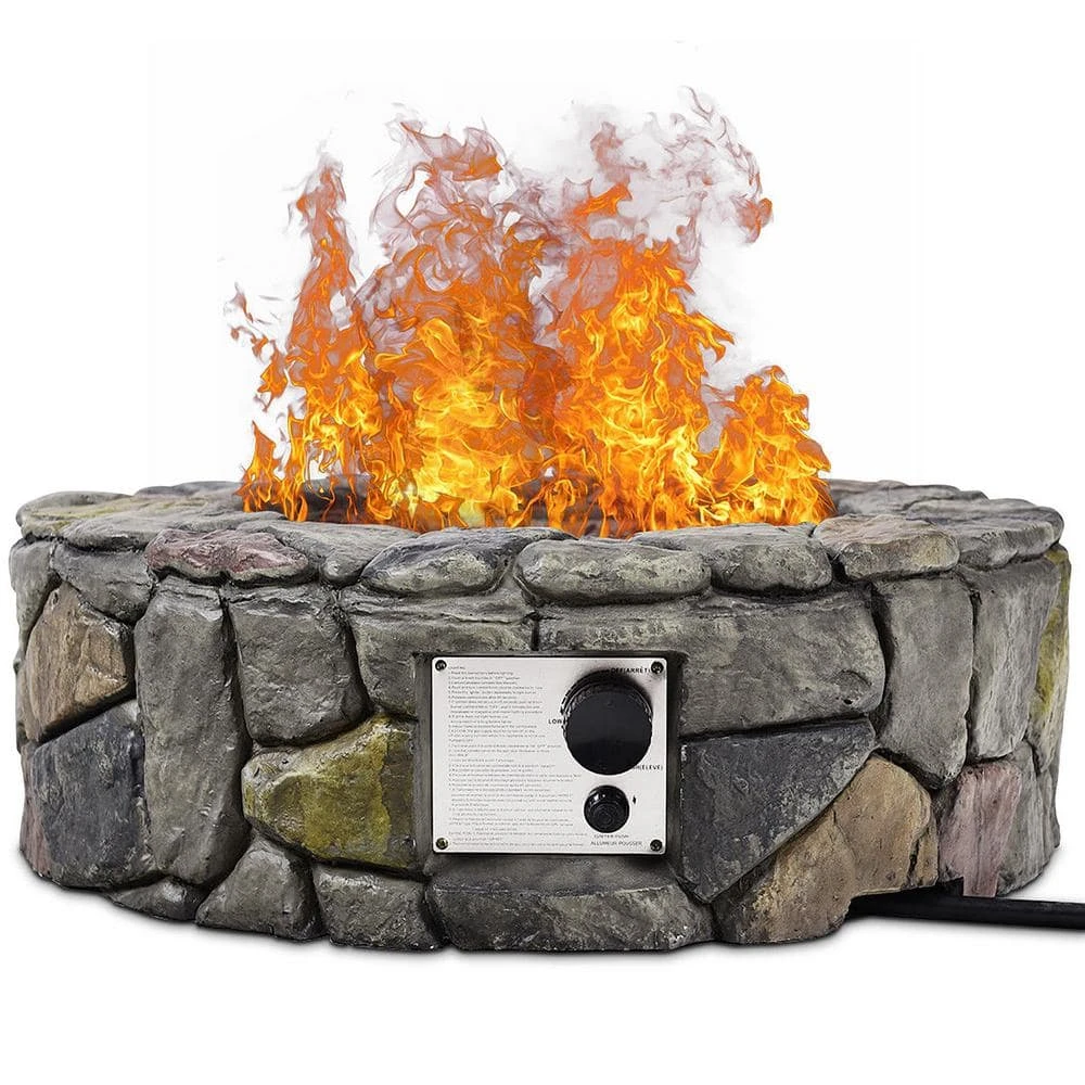 28 In. 40000 BTU Stone Gas Fire Stove Fire Pit For Outdoor Patio Garden Backyard-Nature 4 28 In. 40000 BTU Stone Gas Fire Stove Fire Pit For Outdoor Patio Garden Backyard-Nature - Image 4