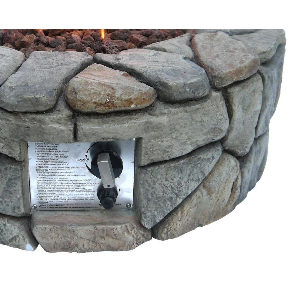 28 In. Outdoor Faux Stone Round Propane Gas Fire Pit, Gray 6 28 In. Outdoor Faux Stone Round Propane Gas Fire Pit, Gray - Image 6