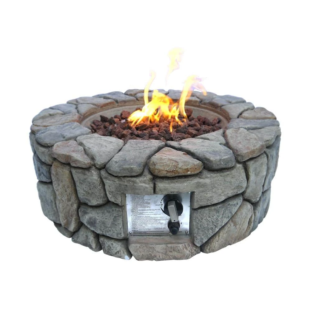 28 In. Outdoor Faux Stone Round Propane Gas Fire Pit, Gray 1 28 In. Outdoor Faux Stone Round Propane Gas Fire Pit, Gray
