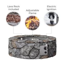 28 In. Outdoor Faux Stone Round Propane Gas Fire Pit, Gray 18 28 In. Outdoor Faux Stone Round Propane Gas Fire Pit, Gray -Fire Place Store gray teamson home gas fire pits hf09501aa 76 1000