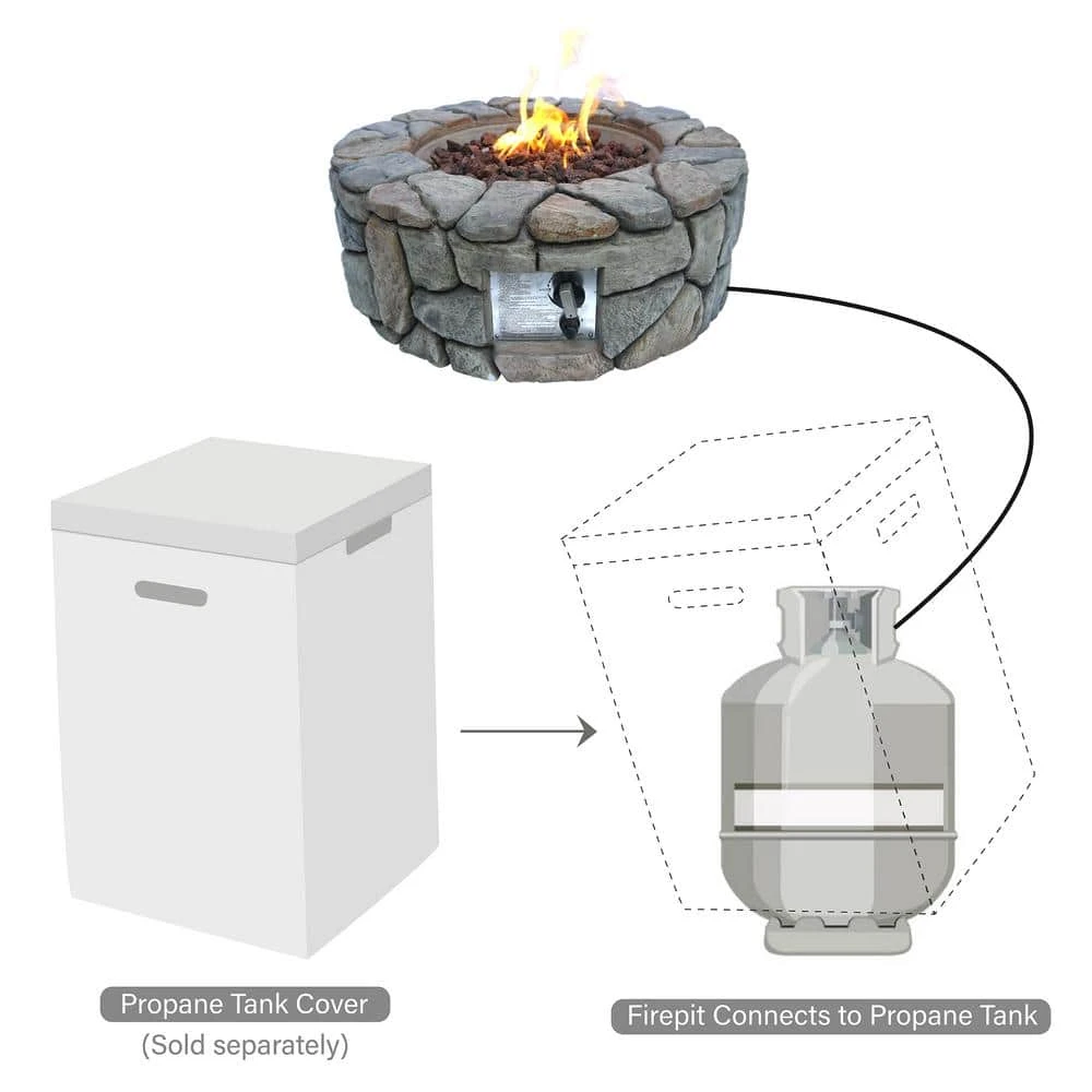 28 In. Outdoor Faux Stone Round Propane Gas Fire Pit, Gray 8 28 In. Outdoor Faux Stone Round Propane Gas Fire Pit, Gray - Image 8