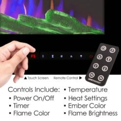 72 Inch Electric Fireplace- Wall Mount Or Recessed-3 Color LED Flame, 10 Ember Bed Colors, 3 Media-Touch Screen & Remote -Fire Place Store gray wall mounted electric fireplaces 415726nlv 44 1000