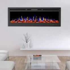 72 Inch Electric Fireplace- Wall Mount Or Recessed-3 Color LED Flame, 10 Ember Bed Colors, 3 Media-Touch Screen & Remote