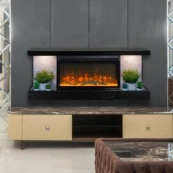 ActiveFlame Decor Electric Fireplace With Wall-Mount 48 In. Mantel, Hexagon Tile -Fire Place Store gray wall mounted electric fireplaces ef10123 gy2 31 1000