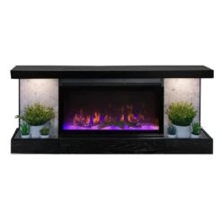 ActiveFlame Decor Electric Fireplace With Wall-Mount 48 In. Mantel, Hexagon Tile -Fire Place Store gray wall mounted electric fireplaces ef10123 gy2 76 1000