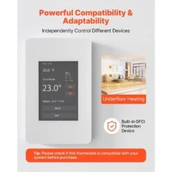 7-Day Programmable Thermostat, Home Thermostats For Radiant Underfloor Heating Cable, Heat Pump With GFCI, Gray-White -Fire Place Store gray white skyshalo programmable thermostats kbchwqdndl11n2b95001v7 250730 44 1000