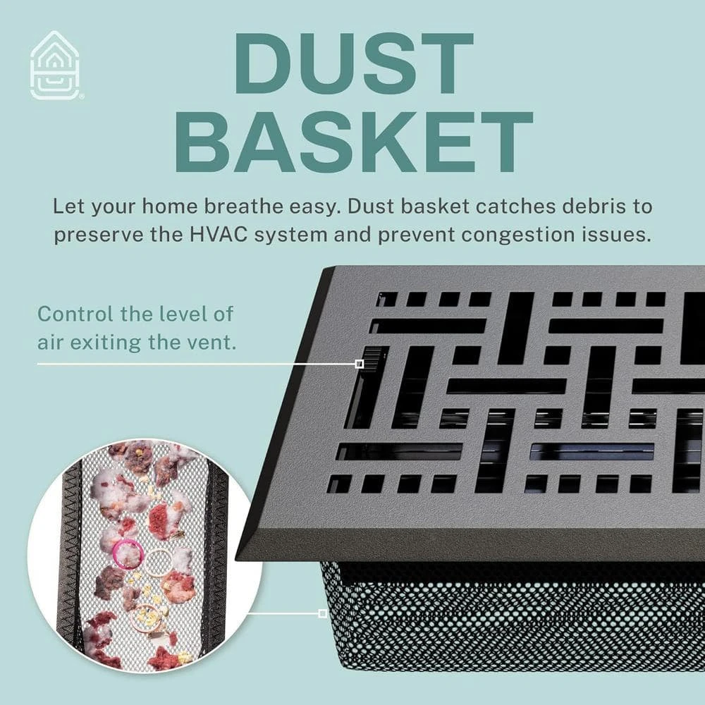 Basketweave 2 X 12 In. Decorative Floor Register Vent With Mesh Cover Trap, Dark Grey 5 Basketweave 2 X 12 In. Decorative Floor Register Vent With Mesh Cover Trap, Dark Grey - Image 5