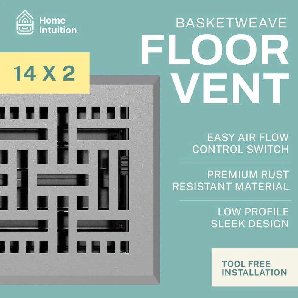 Basketweave 2 X 14 In. Decorative Floor Register Vent With Mesh Cover Trap, Light Grey 2 Basketweave 2 X 14 In. Decorative Floor Register Vent With Mesh Cover Trap, Light Grey - Image 2