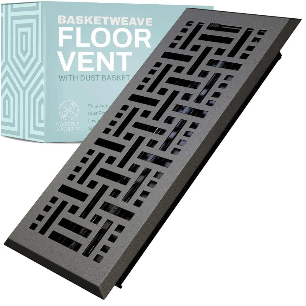 Basketweave 4 X 12 In. Decorative Floor Register Vent With Mesh Cover Trap, Dark Grey 1 Basketweave 4 X 12 In. Decorative Floor Register Vent With Mesh Cover Trap, Dark Grey