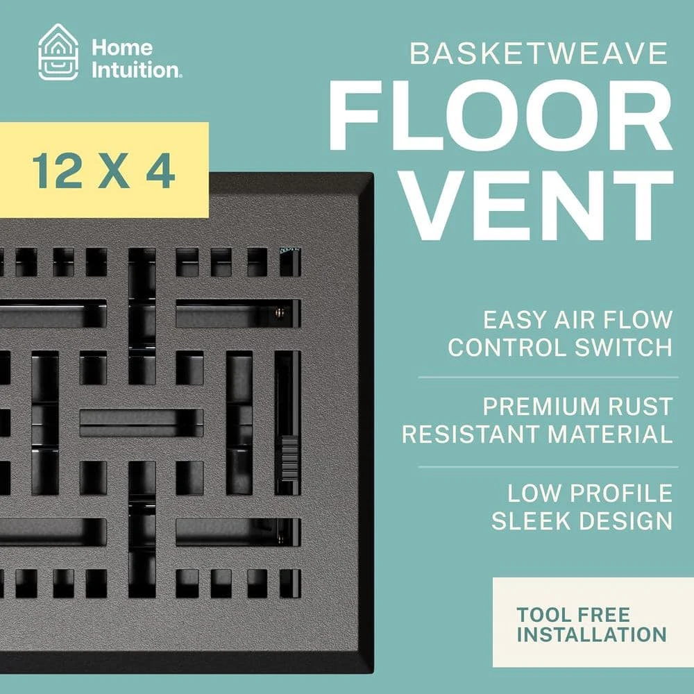Basketweave 4 X 12 In. Decorative Floor Register Vent With Mesh Cover Trap, Dark Grey 2 Basketweave 4 X 12 In. Decorative Floor Register Vent With Mesh Cover Trap, Dark Grey - Image 2