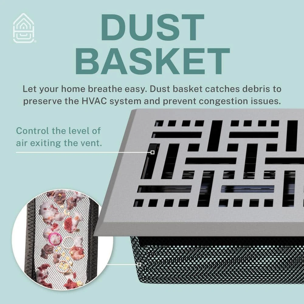 Basketweave 4 X 12 In. Decorative Floor Register Vent With Mesh Cover Trap, Light Grey 5 Basketweave 4 X 12 In. Decorative Floor Register Vent With Mesh Cover Trap, Light Grey - Image 5