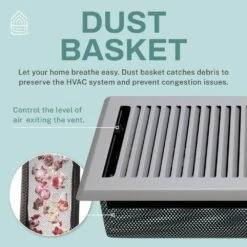 Contemporary 4 X 10 In. Decorative Floor Register Vent With Mesh Cover Trap, Light Grey -Fire Place Store grays home intuition registers grilles ctfv410lg 44 1000