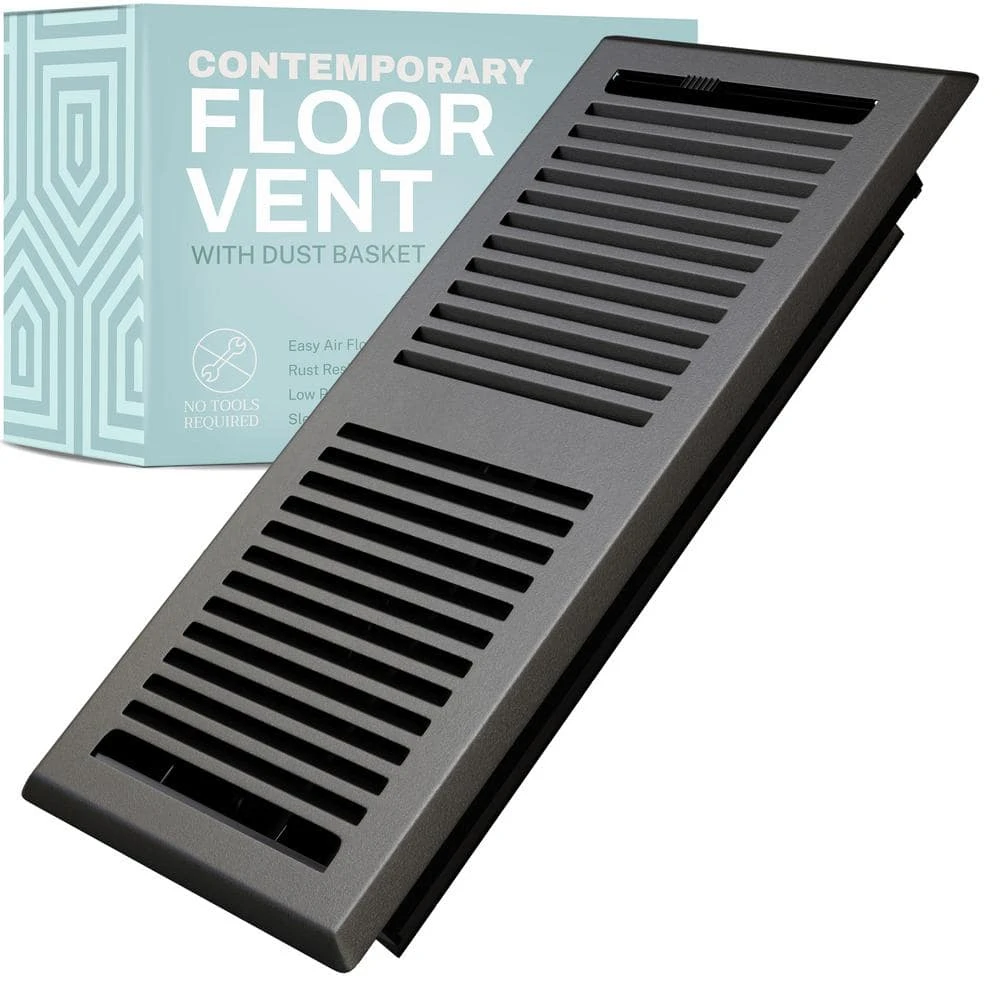 Contemporary 4 X 12 In. Decorative Floor Register Vent With Mesh Cover Trap, Dark Grey 1 Contemporary 4 X 12 In. Decorative Floor Register Vent With Mesh Cover Trap, Dark Grey
