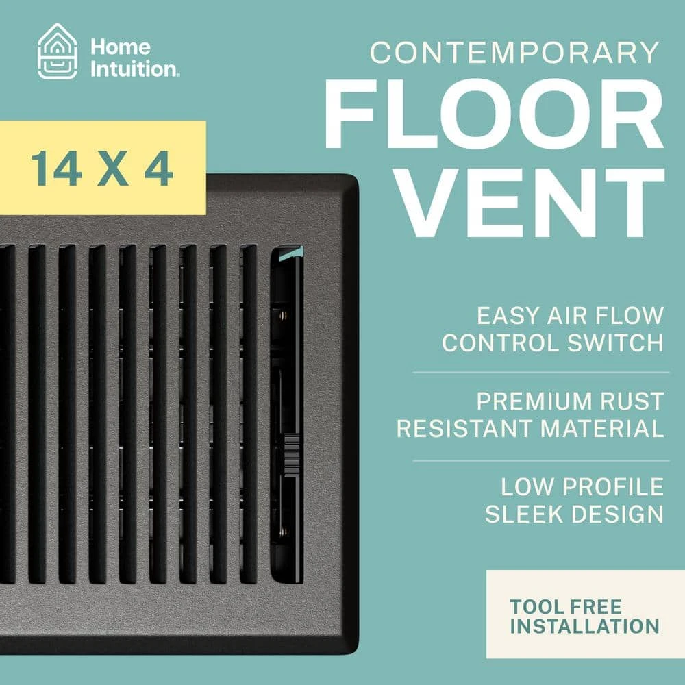 Contemporary 4 X 14 In. Decorative Floor Register Vent With Mesh Cover Trap, Dark Grey 2 Contemporary 4 X 14 In. Decorative Floor Register Vent With Mesh Cover Trap, Dark Grey - Image 2