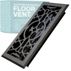 Victorian Scroll 2 X 12 In. Decorative Floor Register Vent With Mesh Cover Trap, Dark Grey