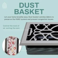 Victorian Scroll 4 X 12 In. Decorative Floor Register Vent With Mesh Cover Trap, Light Grey -Fire Place Store grays home intuition registers grilles vtfv412lg 44 1000