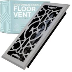 Victorian Scroll 4 X 12 In. Decorative Floor Register Vent With Mesh Cover Trap, Light Grey