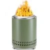 7 In. Green Steel Portable Smokeless Wood Pellets Burning Fire Pit With Flame Ring And Foldable Legs