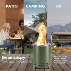 7 In. Green Steel Portable Smokeless Wood Pellets Burning Fire Pit With Flame Ring And Foldable Legs -Fire Place Store green staykiwi wood burning fire pits skssfp01grn 66 1000