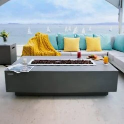 Granville Outdoor Fire Pit 60 In. X 27 In. Rectangular Concrete Propane Fire Table With Lava Rocks And Cover -Fire Place Store grey envelor gas fire pits env ofg121 lp 1f 1000