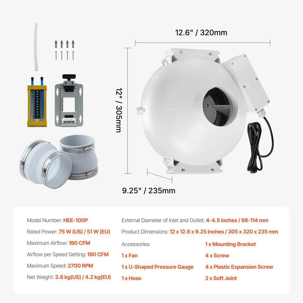 4 To 4.5 In. Radon Fan Installation Kit, Quiet 190 CFM Radon Mitigation Fan System Kit, Waterproof Inline Duct Fan 7 4 To 4.5 In. Radon Fan Installation Kit, Quiet 190 CFM Radon Mitigation Fan System Kit, Waterproof Inline Duct Fan - Image 7