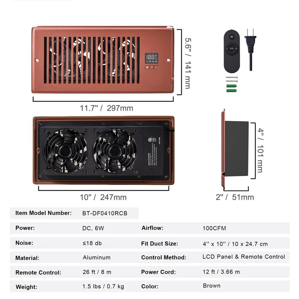 Register Booster Fan, Quiet Vent Booster Fan Fits 4 X 10 In. Register Holes, With Remote Control And Thermostat Control 7 Register Booster Fan, Quiet Vent Booster Fan Fits 4 X 10 In. Register Holes, With Remote Control And Thermostat Control - Image 7