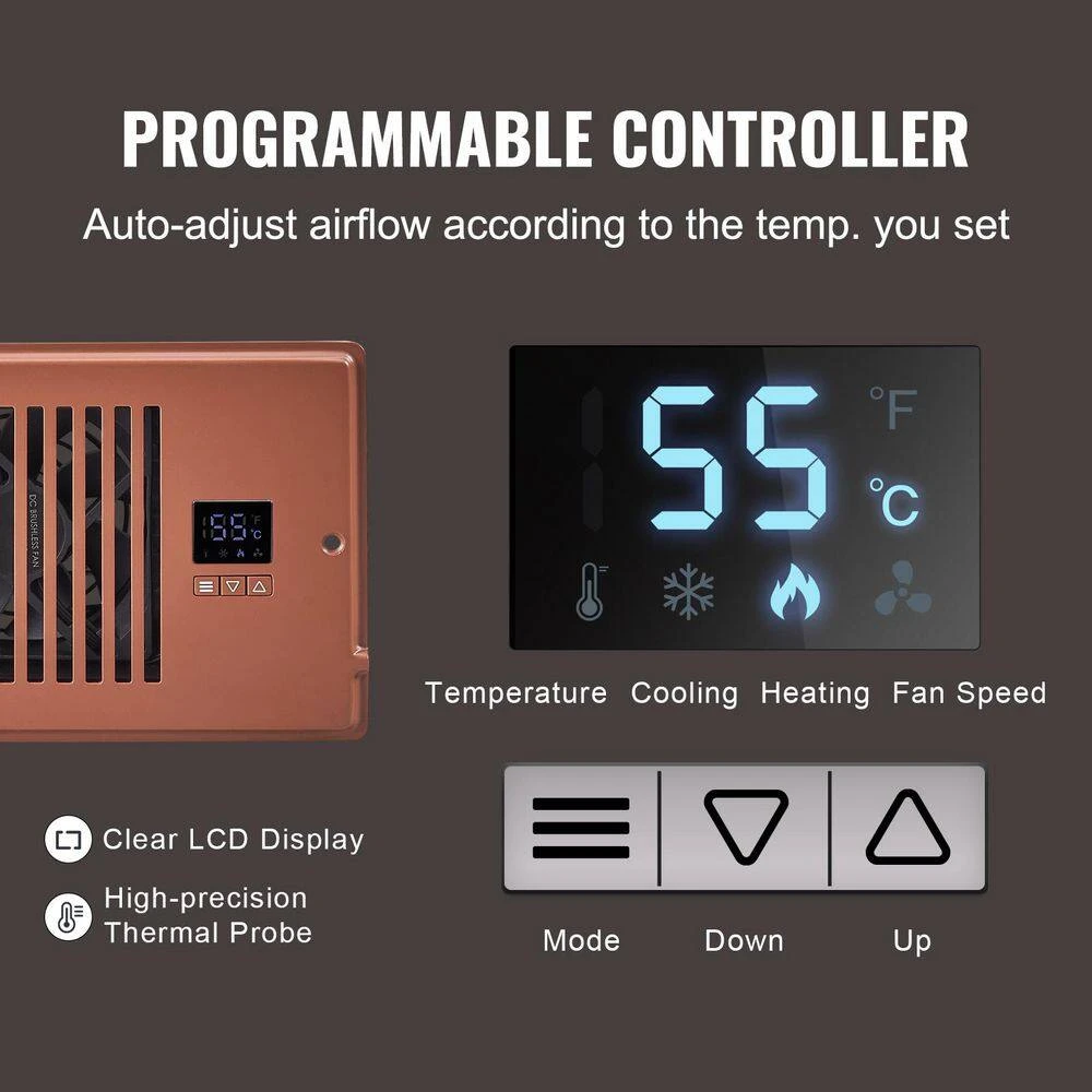 Register Booster Fan, Quiet Vent Booster Fan Fits 4 X 10 In. Register Holes, With Remote Control And Thermostat Control 2 Register Booster Fan, Quiet Vent Booster Fan Fits 4 X 10 In. Register Holes, With Remote Control And Thermostat Control - Image 2