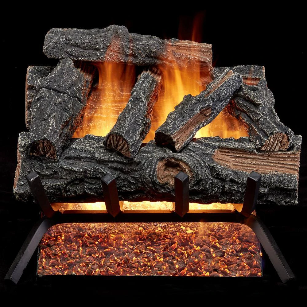 18 In. 45,000 BTU Vented Natural Gas Fireplace Log Set Match Light Mountain Oak With Remote Control 5 18 In. 45,000 BTU Vented Natural Gas Fireplace Log Set Match Light Mountain Oak With Remote Control - Image 5