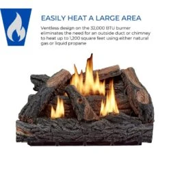 24 In. 32,000 BTU T-Stat Control Country Oak Vent Free Dual Fuel Gas Log Set -Fire Place Store hearthsense ventless gas fireplace logs 140318 4f 1000