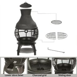 45 In. Outdoor Fireplace Wooden Black Fire Pit, Chimenea -Fire Place Store heatmaxx chimineas srch06d 1f 1000