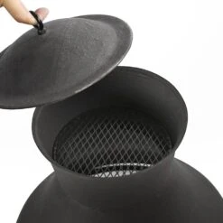 45 In. Outdoor Fireplace Wooden Black Fire Pit, Chimenea -Fire Place Store heatmaxx chimineas srch06d 44 1000