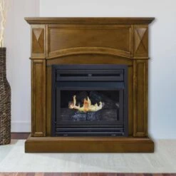 20,000 BTU 36 In. Compact Convertible Ventless Propane Gas Fireplace In Heritage Oak