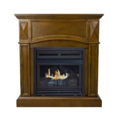 20,000 BTU 36 In. Compact Convertible Ventless Propane Gas Fireplace In Heritage Oak -Fire Place Store heritage oak pleasant hearth gas fireplaces vff ph20lp c3 1000