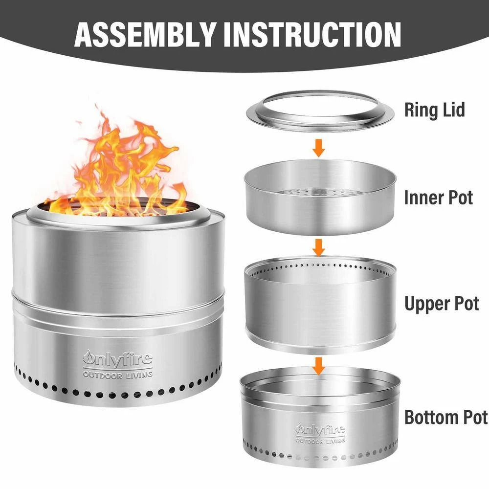 Smokeless Fire Pit With Carry Bag, 17 In. H Round 360-Degree Air Flow Wood-Burning Fireplace In Stainless 3 Smokeless Fire Pit With Carry Bag, 17 In. H Round 360-Degree Air Flow Wood-Burning Fireplace In Stainless - Image 3