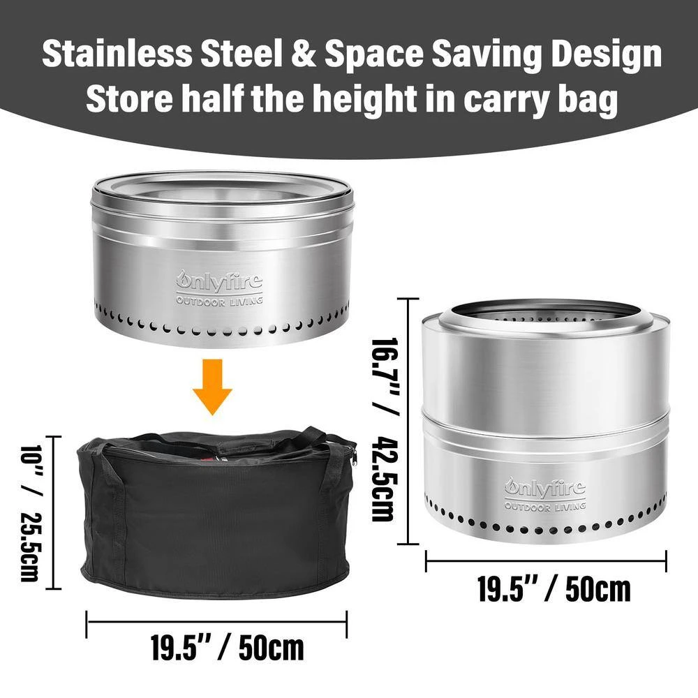 Smokeless Fire Pit With Carry Bag, 17 In. H Round 360-Degree Air Flow Wood-Burning Fireplace In Stainless 2 Smokeless Fire Pit With Carry Bag, 17 In. H Round 360-Degree Air Flow Wood-Burning Fireplace In Stainless - Image 2