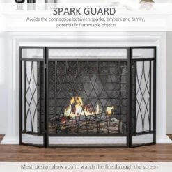 HOMCOM 49.5 In. X 31.5 In. Black 3-Panel Folding Fireplace Screen, Metal Mesh Fire Spark Guard 8 HOMCOM 49.5 In. X 31.5 In. Black 3-Panel Folding Fireplace Screen, Metal Mesh Fire Spark Guard -Fire Place Store homcom fireplace screens 820 240 1f 1000