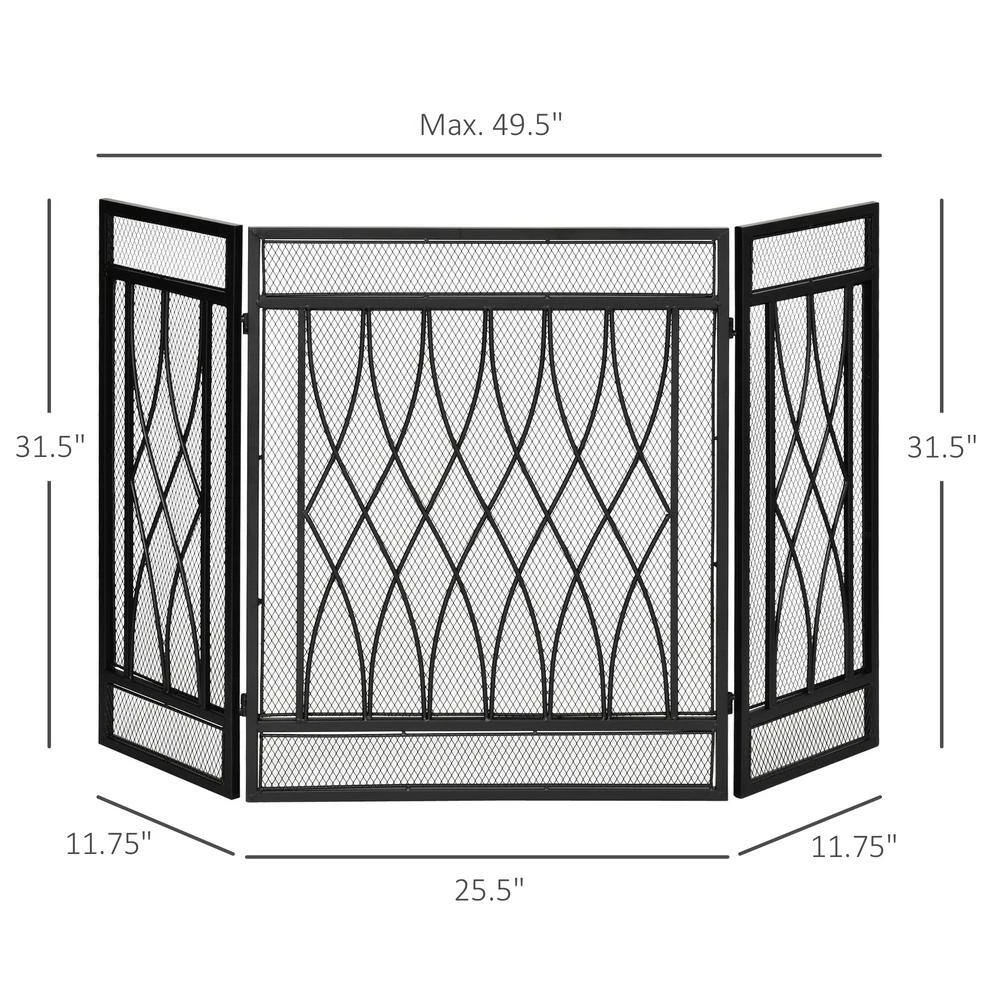 HOMCOM 49.5 In. X 31.5 In. Black 3-Panel Folding Fireplace Screen, Metal Mesh Fire Spark Guard 3 HOMCOM 49.5 In. X 31.5 In. Black 3-Panel Folding Fireplace Screen, Metal Mesh Fire Spark Guard - Image 3