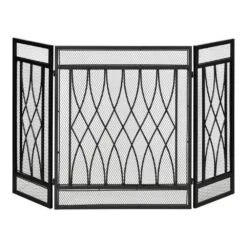 HOMCOM 49.5 In. X 31.5 In. Black 3-Panel Folding Fireplace Screen, Metal Mesh Fire Spark Guard