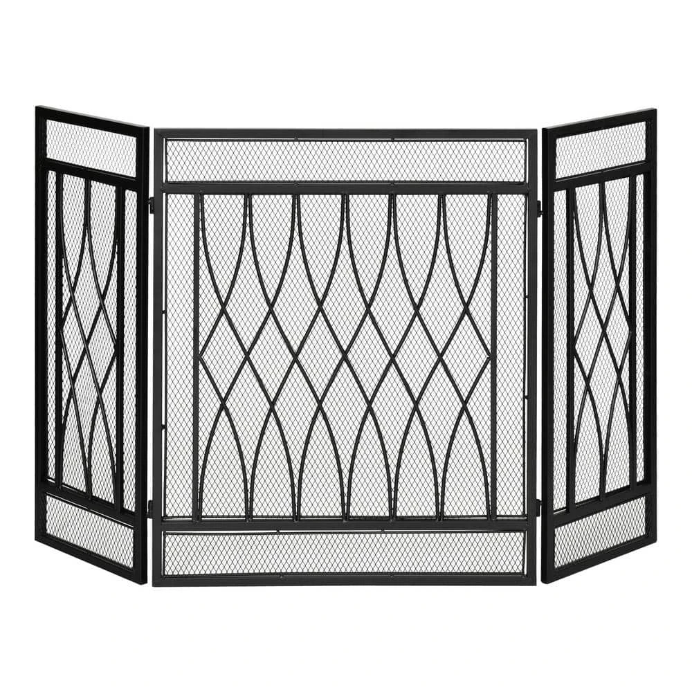 HOMCOM 49.5 In. X 31.5 In. Black 3-Panel Folding Fireplace Screen, Metal Mesh Fire Spark Guard 1 HOMCOM 49.5 In. X 31.5 In. Black 3-Panel Folding Fireplace Screen, Metal Mesh Fire Spark Guard