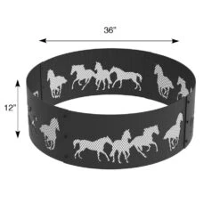Decorative 36 In. X 12 In. Round Steel Wood Fire Pit Ring - Horse -Fire Place Store horse blue sky outdoor living fire pit covers and accessories fr361208hrs 1d 1000