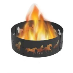 Decorative 36 In. X 12 In. Round Steel Wood Fire Pit Ring - Horse -Fire Place Store horse blue sky outdoor living fire pit covers and accessories fr361208hrs 40 1000