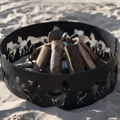 Decorative 36 In. X 12 In. Round Steel Wood Fire Pit Ring - Horse -Fire Place Store horse blue sky outdoor living fire pit covers and accessories fr361208hrs 4f 1000