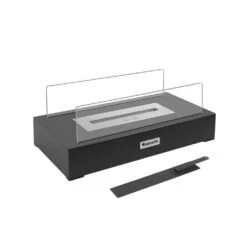 13.7 In. X 5.5 In. Bio-Ethanol Ventless Fireplace In Glass/Black Metal For Indoor/Outdoor, Smokeless Tabletop Fire Pit