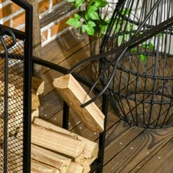 15.3 In. W Heavy-Duty Indoor-Outdoor Firewood Rack With Fireplace Tools, Includes Poker, Tongs, Broom, Shovel, Black -Fire Place Store huluwat firewood racks s p229413 44 1000