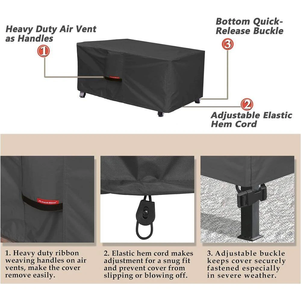 Patio Fire Pit Cover - Waterproof 600D Outdoor Rectangular Fire Table Cover Deck Box Protector, Black 4 Patio Fire Pit Cover - Waterproof 600D Outdoor Rectangular Fire Table Cover Deck Box Protector, Black - Image 4