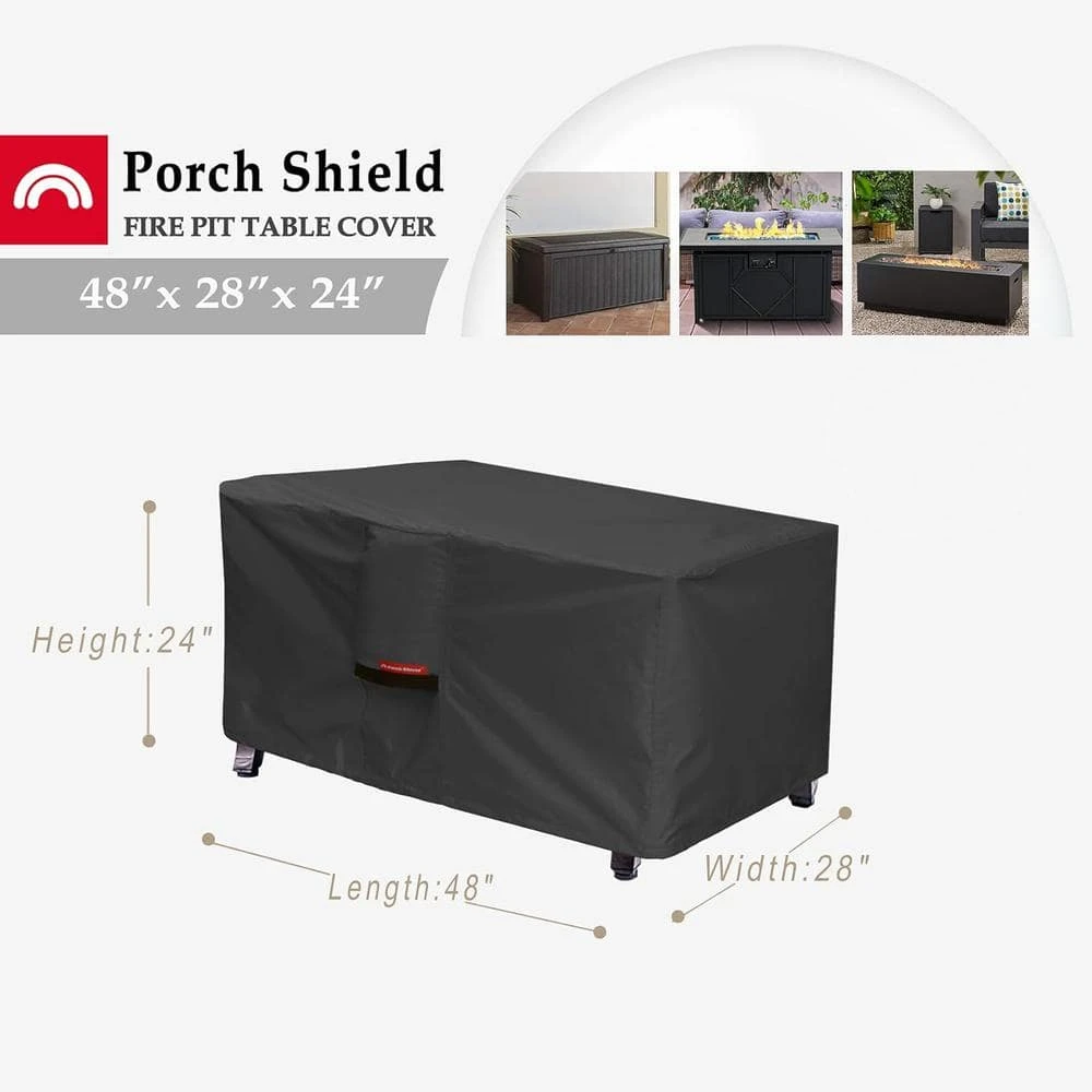 Patio Fire Pit Cover - Waterproof 600D Outdoor Rectangular Fire Table Cover Deck Box Protector, Black 2 Patio Fire Pit Cover - Waterproof 600D Outdoor Rectangular Fire Table Cover Deck Box Protector, Black - Image 2