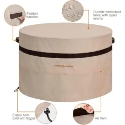 36 In. Round Fire Pit Cover Heavy Duty Waterproof Patio Gas Table Covers With Air Vent Dustproof, Beige -Fire Place Store itopfox fire pit covers and accessories h2ph039020 1f 1000