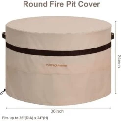 36 In. Round Fire Pit Cover Heavy Duty Waterproof Patio Gas Table Covers With Air Vent Dustproof, Beige -Fire Place Store itopfox fire pit covers and accessories h2ph039020 4f 1000